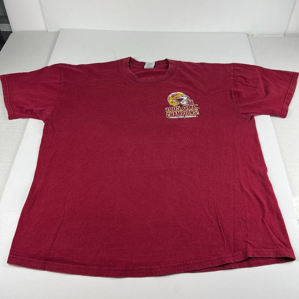 2005 ACC Champs Florida State Seminoles Shirt Extra Large Red Faded Short Sleeve